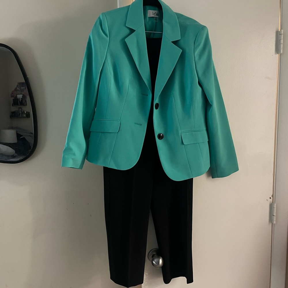 Le Suit Teal Blazer with Black Pants